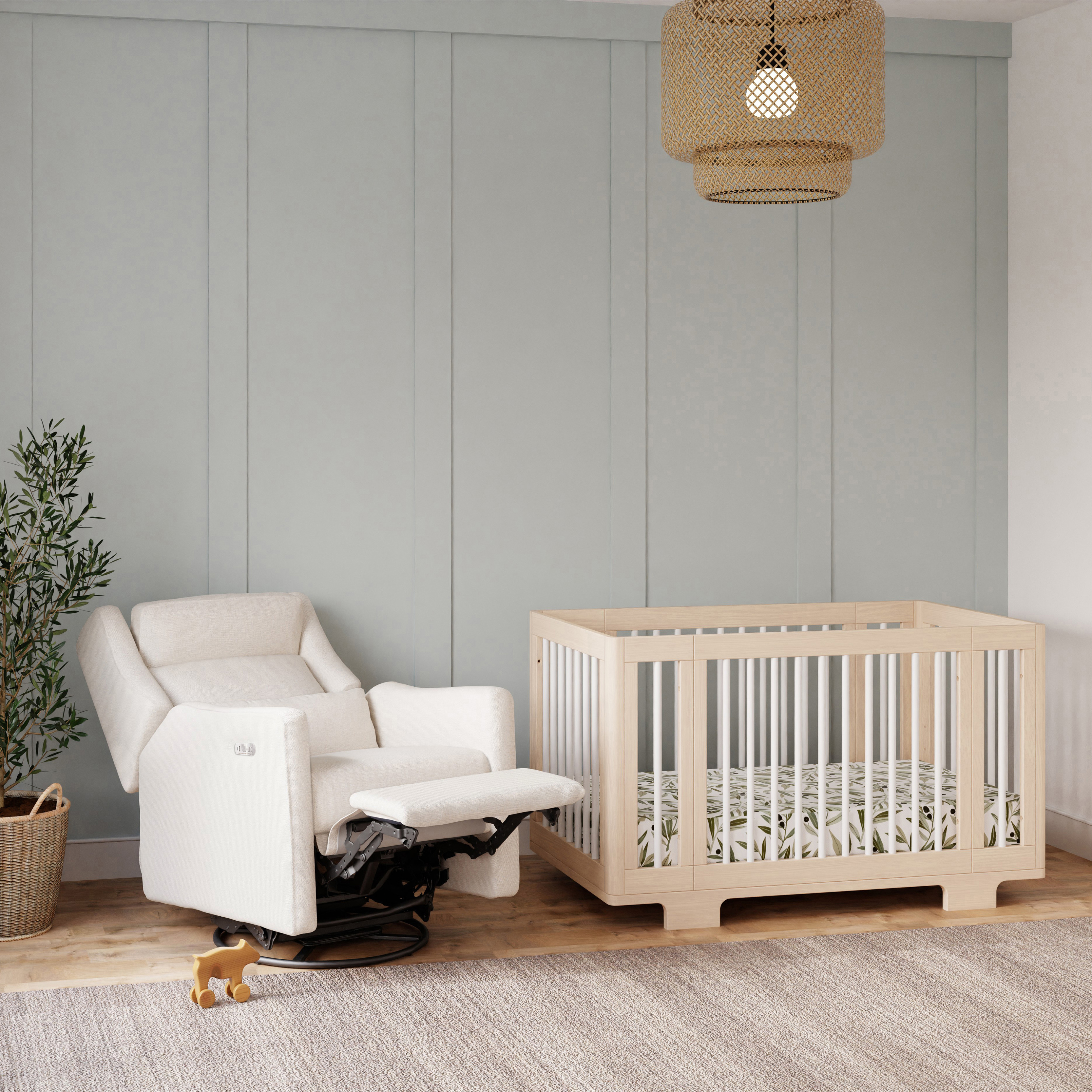 babyletto Kiwi Plus Power Recliner and Swivel Glider - Performance Cream Eco-Weave.