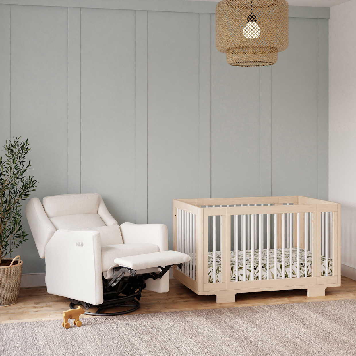 babyletto Kiwi Plus Power Recliner and Swivel Glider - Performance Cream Eco-Weave.