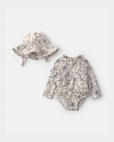 Carter's 2-Piece Floral Rashguard Swimsuit & Hat Set.
