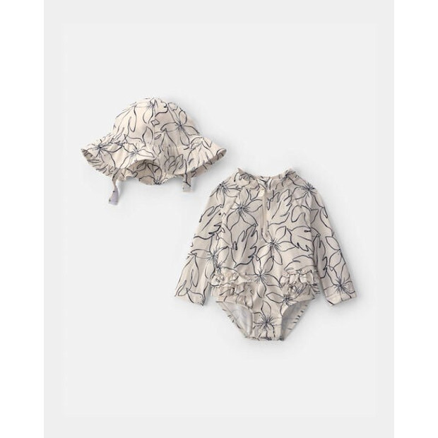 Carter's 2-Piece Floral Rashguard Swimsuit & Hat Set.