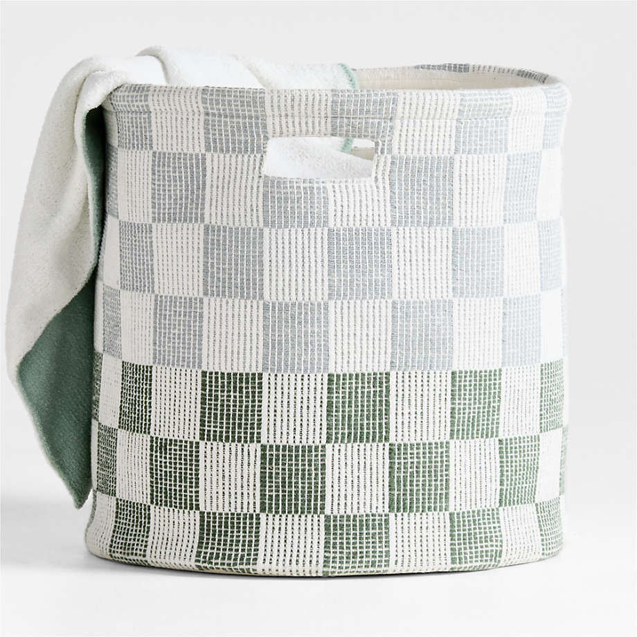 Hopscotch Mist Blue and Pine Green Checkerboard Large Floor Storage Bin .