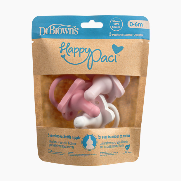 Dr. Brown's Happypaci One-Piece Silicone Pacifier (3 pack) - Pink, Light Pink.