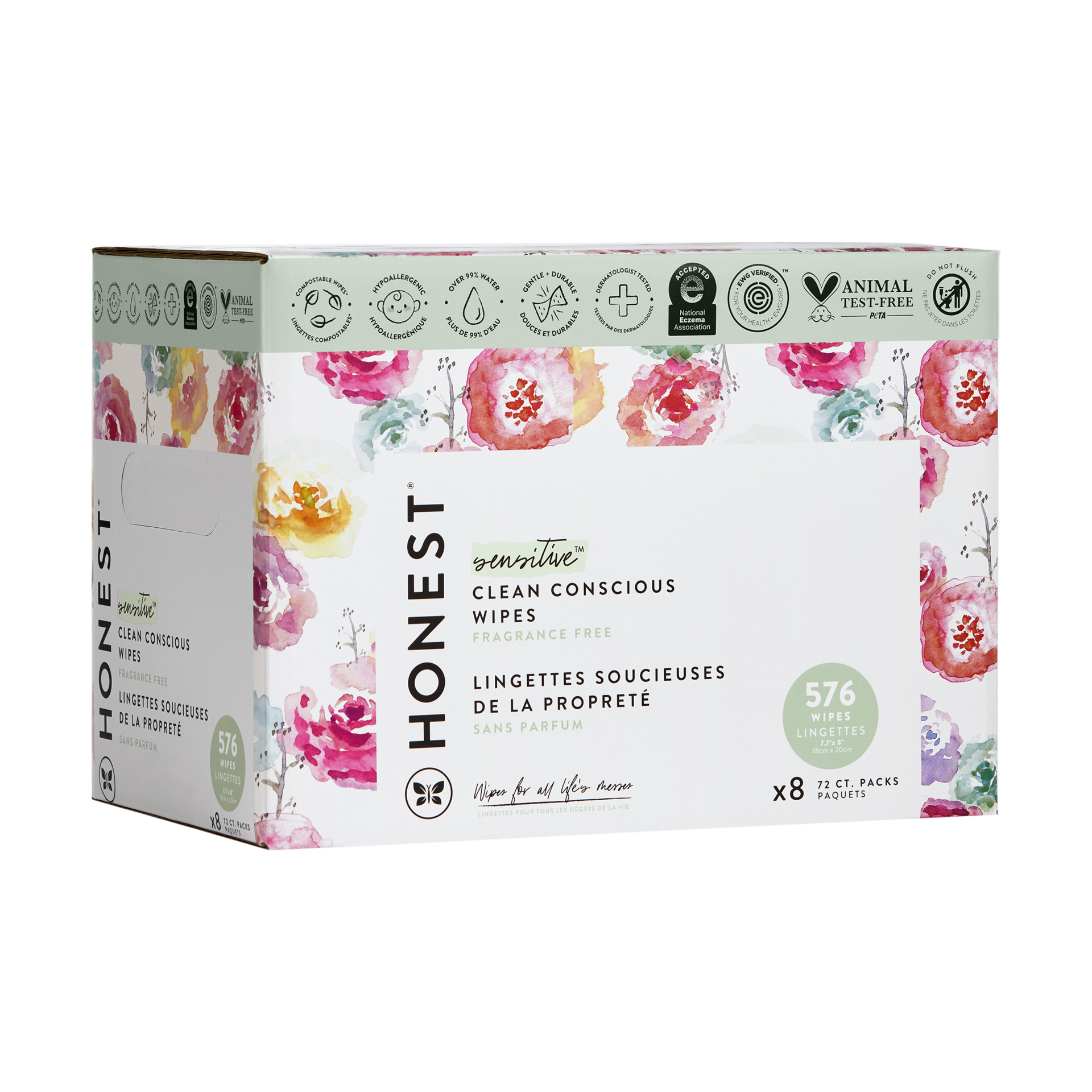 The Honest Company Baby Wipes - Rose Blossom, 576 Count.