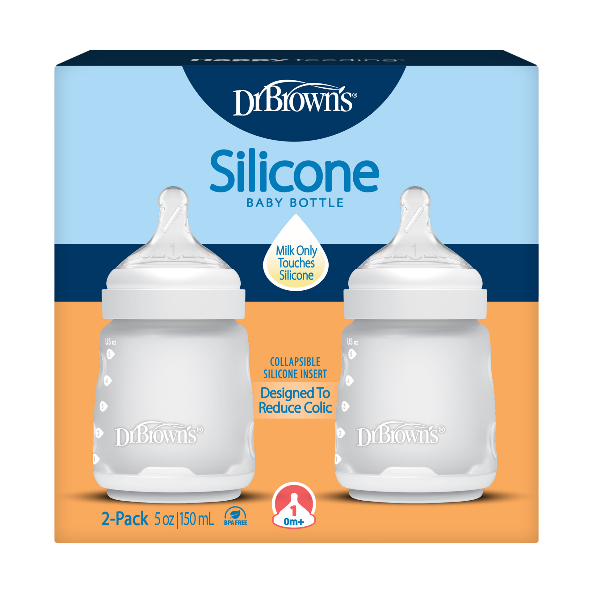 Dr. Brown's Options+ Wide-Neck Silicone Baby Bottles - White, 5 Oz.