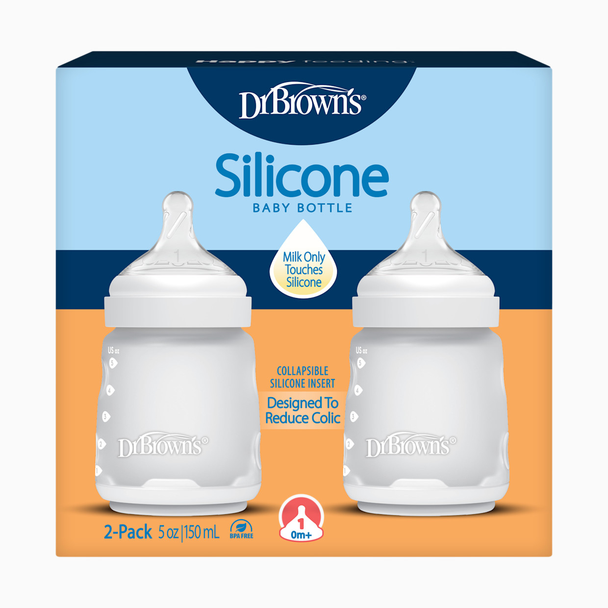 Dr. Brown's Options+ Wide-Neck Silicone Baby Bottles - White, 5 Oz.
