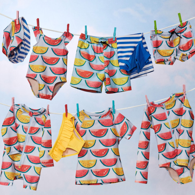 Tea Collection Rash Guard Baby Swimsuit - Painted Watermelons, 6-9 M.
