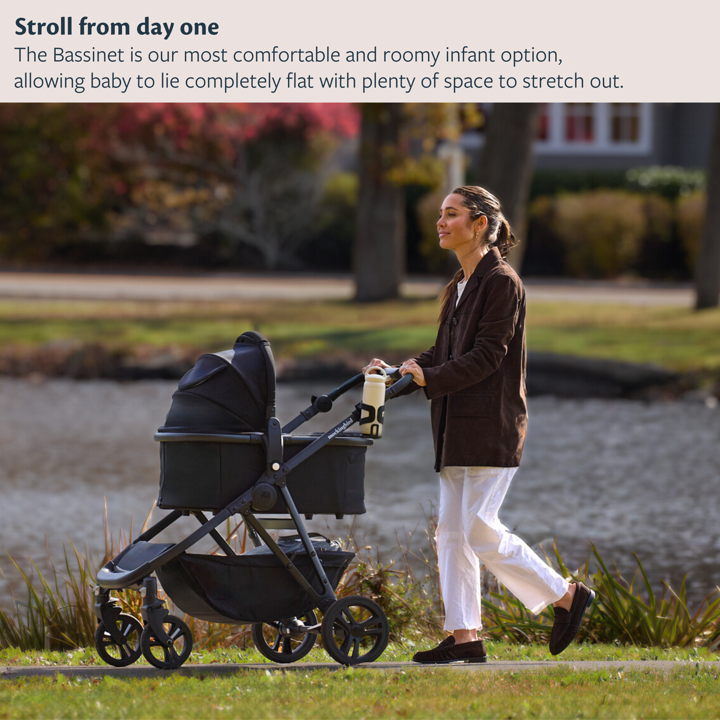 Mockingbird Single-to-Double Stroller 3.0 and Bassinet Bundle - Black With Penny Leather.