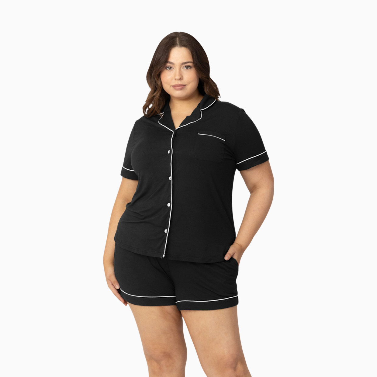 Kindred Bravely Clea Bamboo Viscose Classic Short Sleeve Maternity & Nursing Pajama Set - Black, Small.
