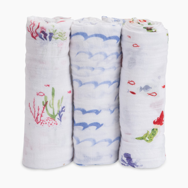 Little Unicorn Cotton Muslin Swaddle Blanket 3 Pack - Mermaid.