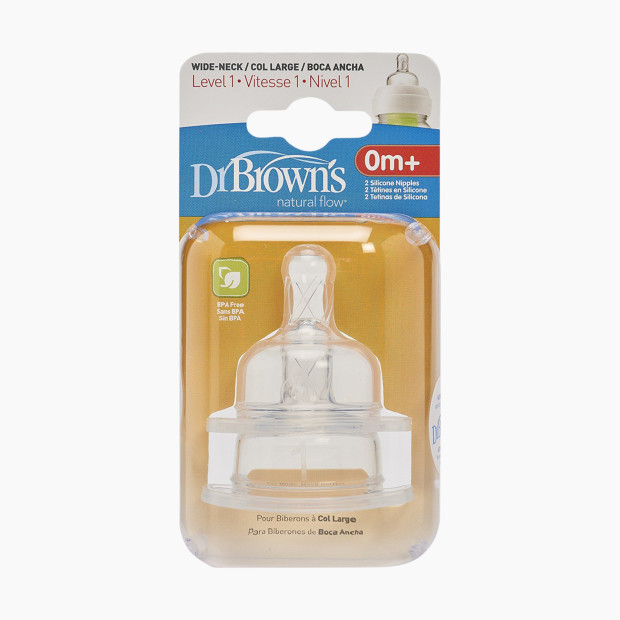 Dr. Brown's Natural Flow Wide Neck Silicone Nipples (2 Pack) - Level 1.