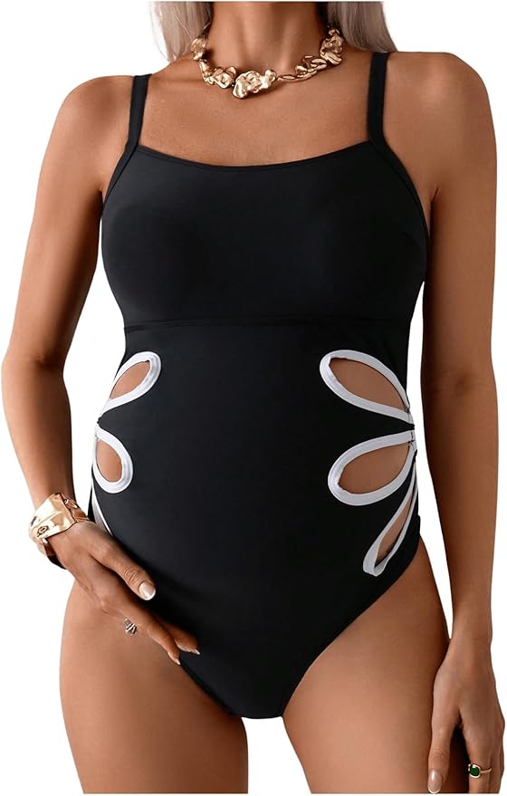 OYOANGLE Maternity Spaghetti Strap One Piece Swimsuit.