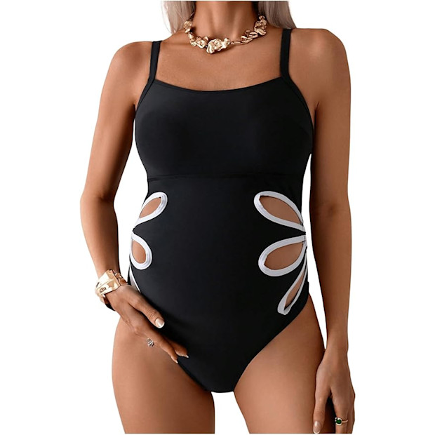 OYOANGLE Maternity Spaghetti Strap One Piece Swimsuit.