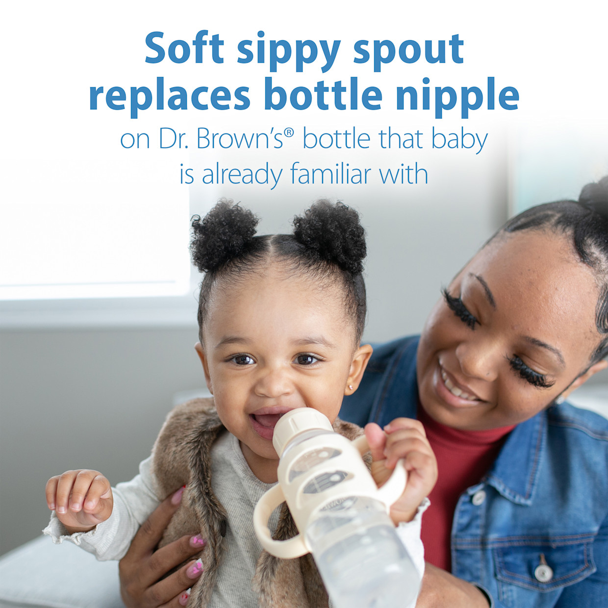 Dr. Brown's Narrow Sippy Spout Bottle with Silicone Handles - Light Pink & White.