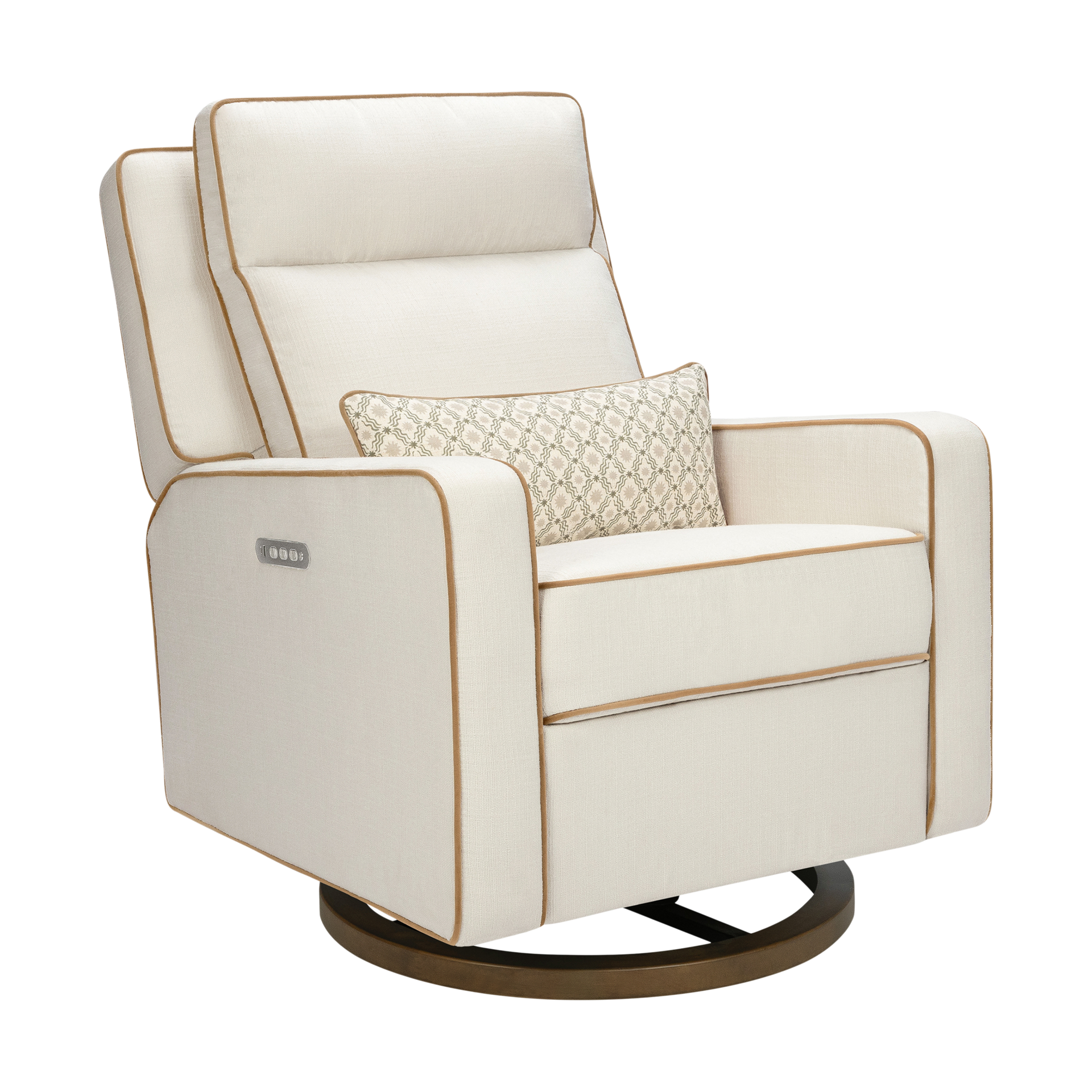 babyletto Sigi Pro Power Recliner and Swivel Glider by Nate Berkus - Performance Cream Linen W/ Toffee Base.