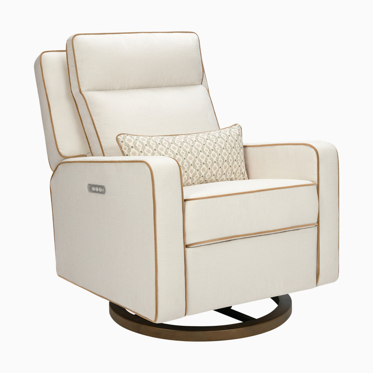 babyletto Sigi Pro Power Recliner and Swivel Glider by Nate Berkus - Performance Cream Linen W/ Toffee Base.