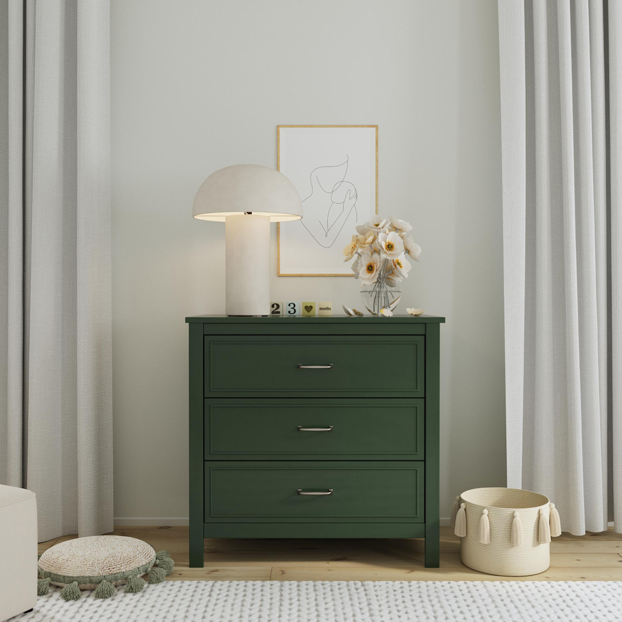 daVinci Charlie 3-Drawer Dresser - Forest Green.