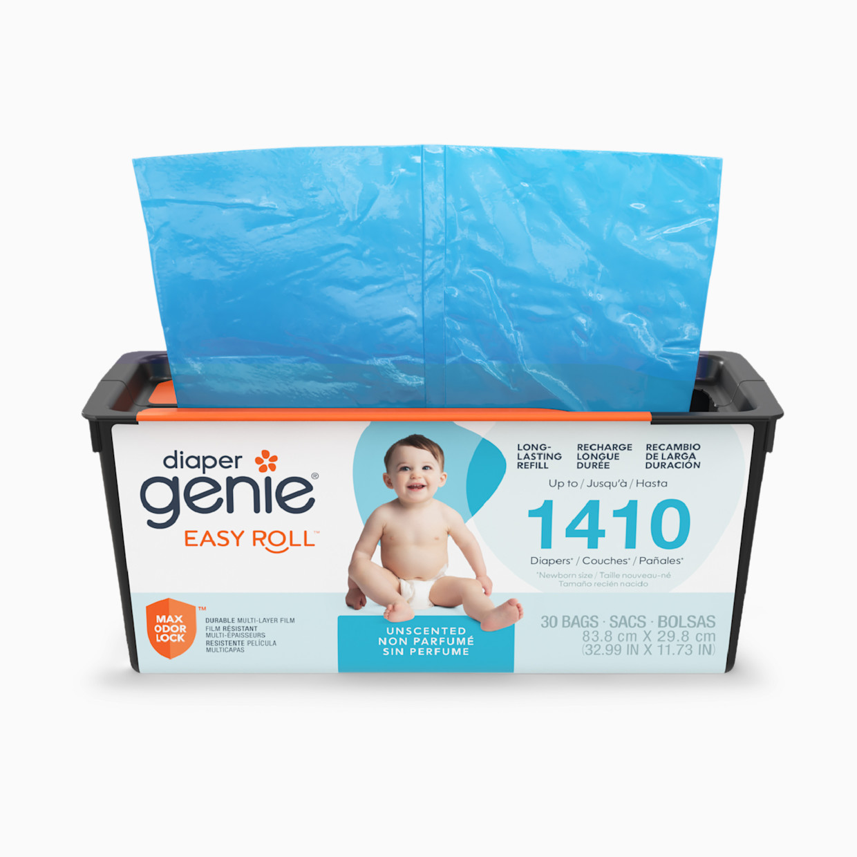 Diaper Genie Easy Roll Refill Bags - Compatible with Signature and Platinum Pails - Unscented, 30.