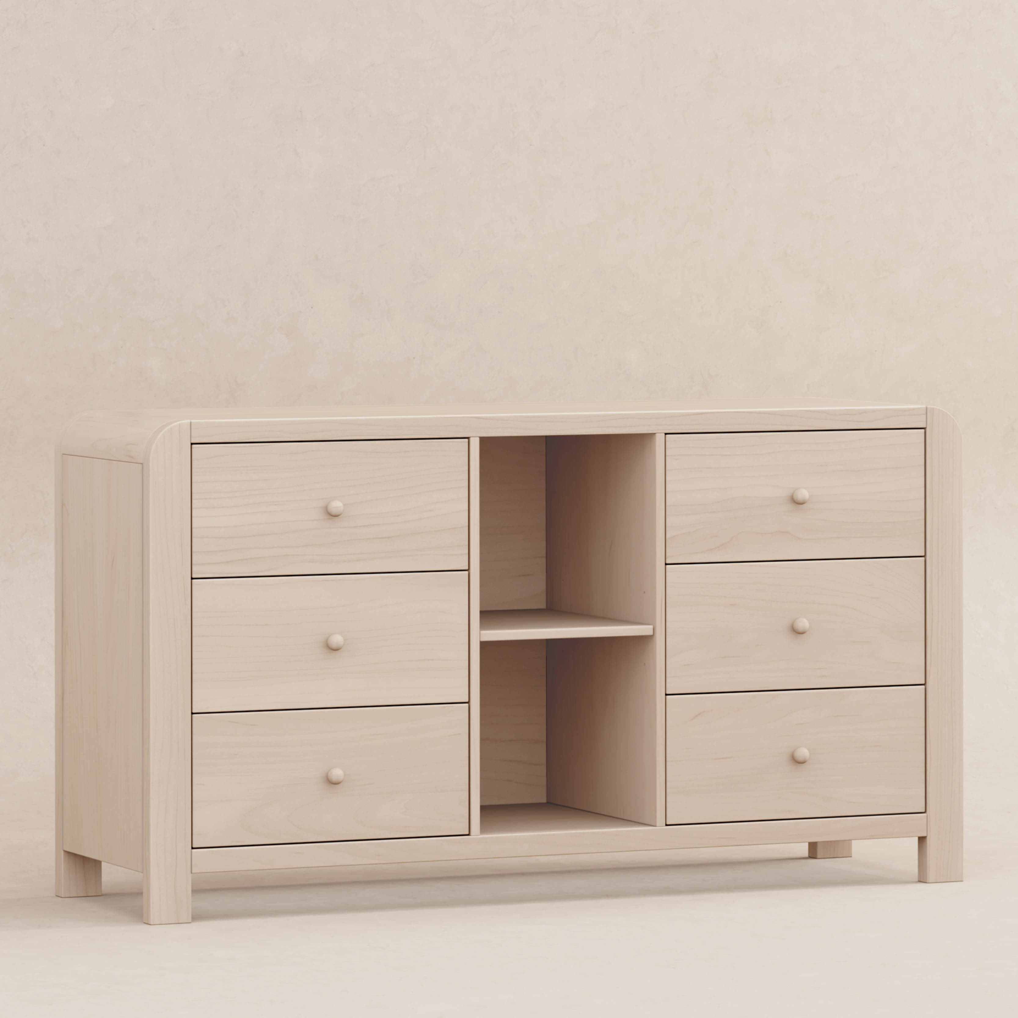 babyletto TipToe 6-Drawer Assembled Dresser with Cubbies - Washed Natural.