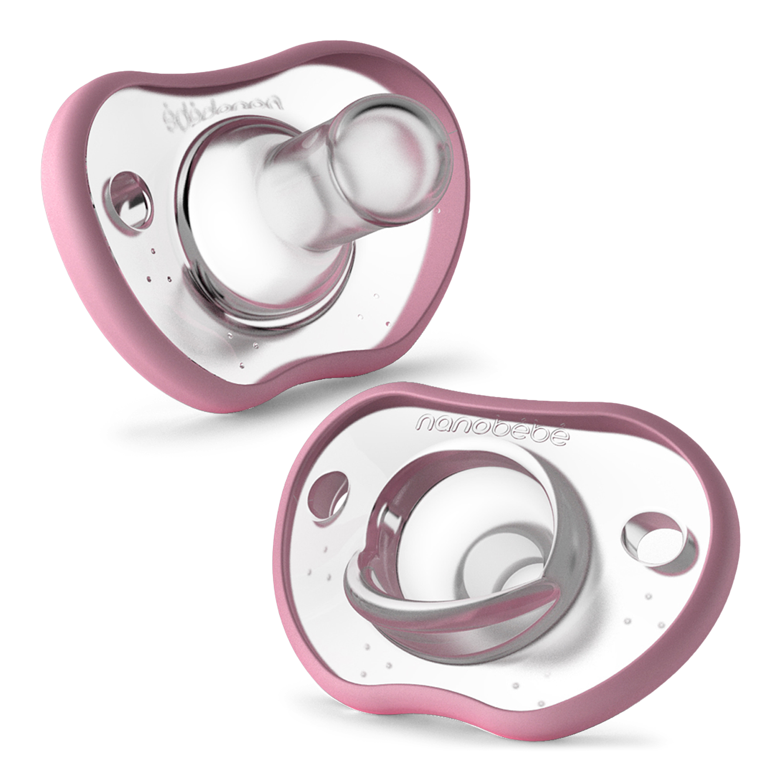 Nanobebe Baby Pacifiers 0-3 Month - Orthodontic, Curves Comfortably with Face Contour, Award Winning for Breastfeeding Babies, 100% Silicone - BPA Free. Perfect Baby Registry Gift 2pk,Pink