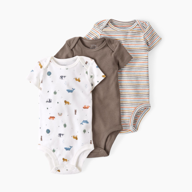 Carter's Little Planet Cotton Rib Bodysuits (3 Pack) - Endangered Species/Brown/Stripes, Nb.