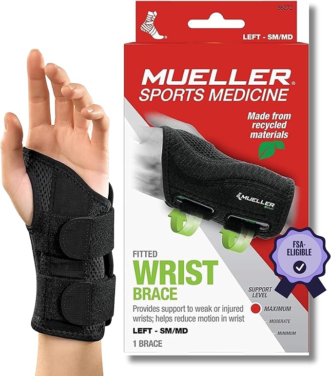 MUELLER Sports Medicine Fitted Wrist Brace for Carpal Tunnel, Tendonitis, Arthritis, Black.