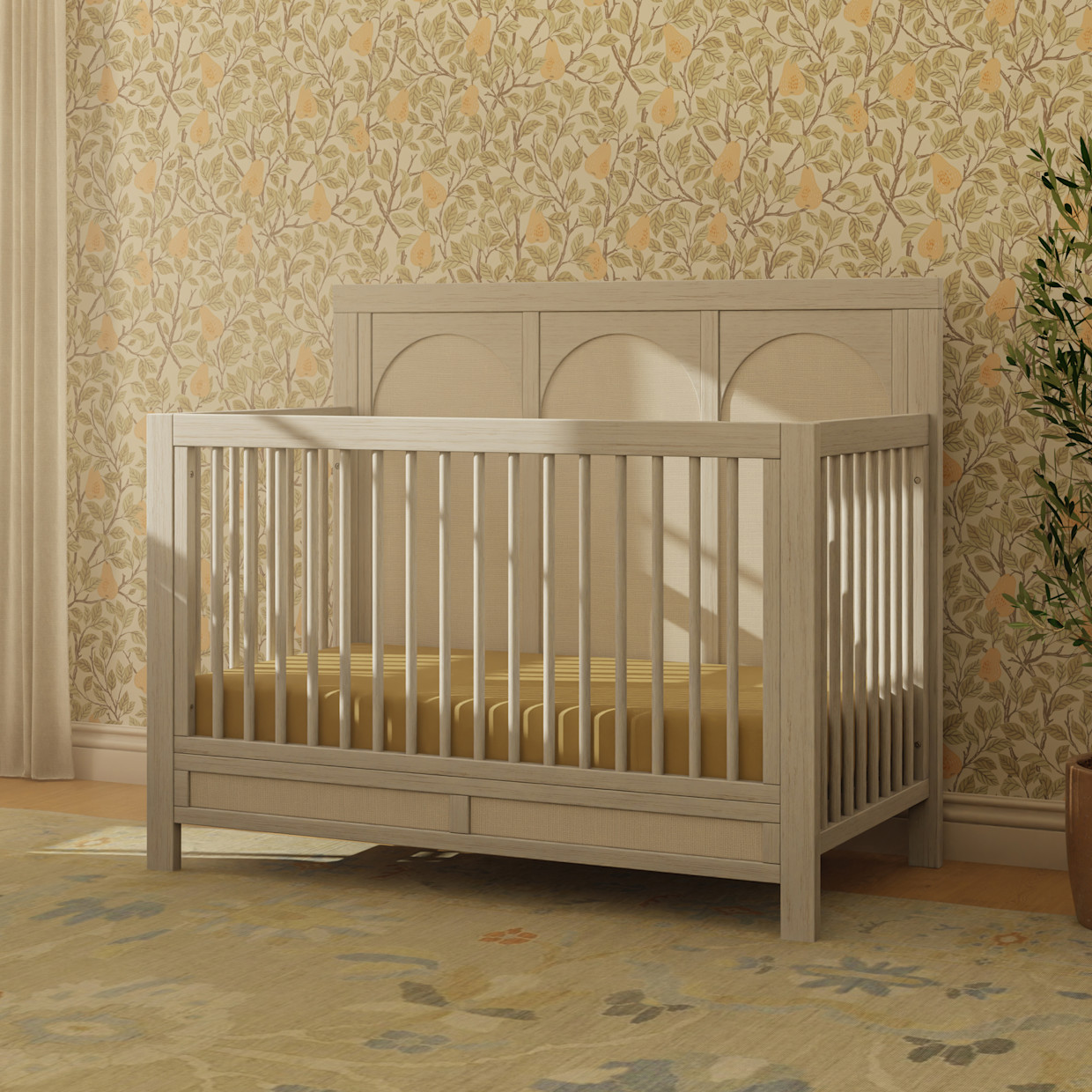 Namesake Eloise 4-in-1 Convertible Crib - White Driftwood And Performance Pearl Eco-Weave.