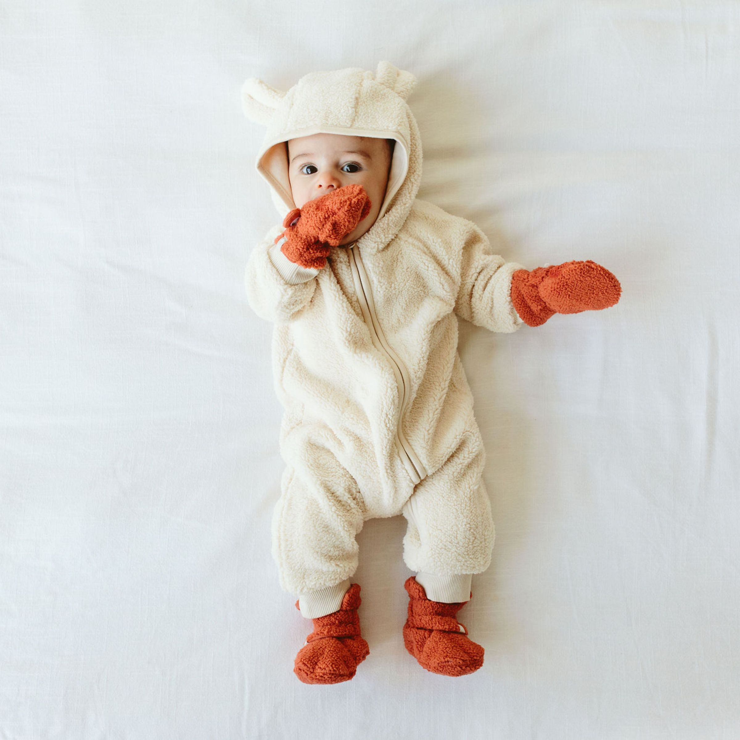 Goumi Kids x Babylist Fleece Bear Ear Baby Bunting Suit Oat, 03 M