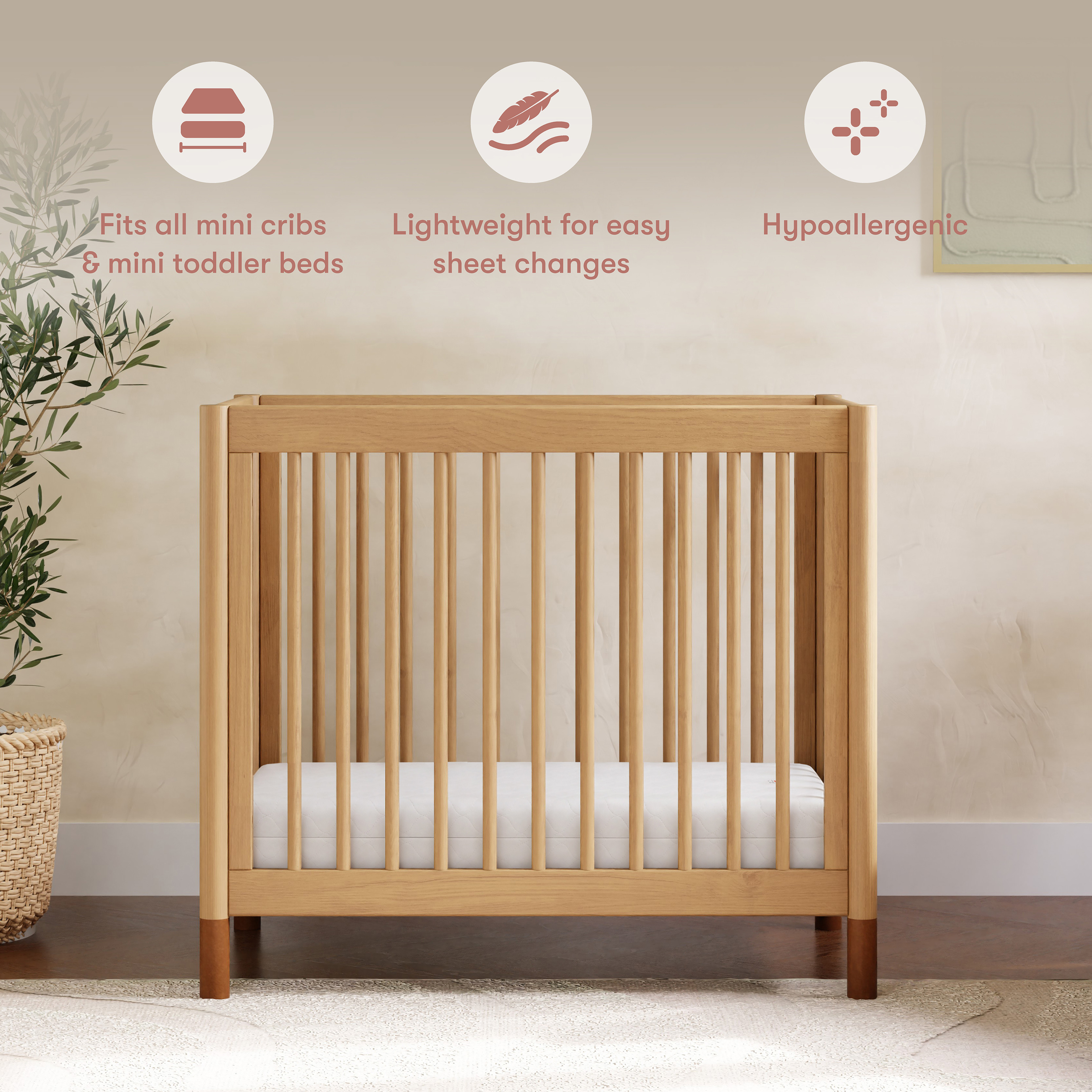 babyletto Mini Crib Size Pure Core Mattress with Hybrid Waterproof Cover.