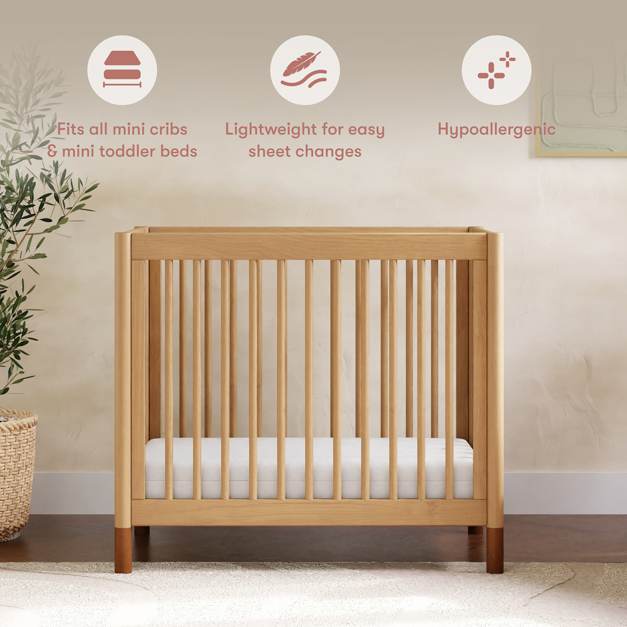 babyletto Mini Crib Size Pure Core Mattress with Hybrid Waterproof Cover.