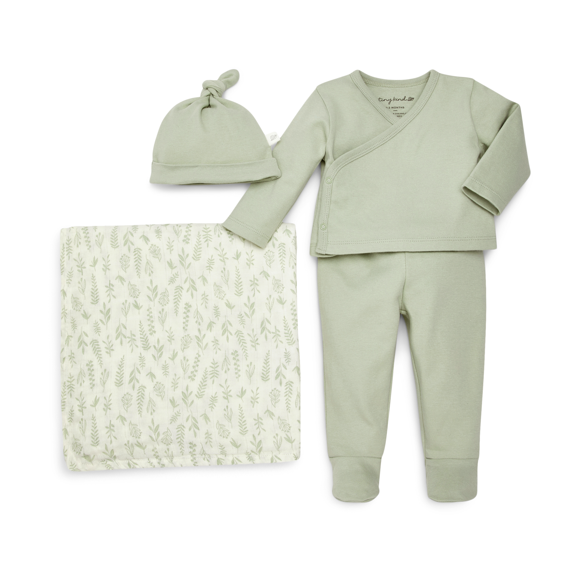 Tiny Kind New Arrivals Organic 4 Piece Gift Set - Multi Leaf, Newborn.