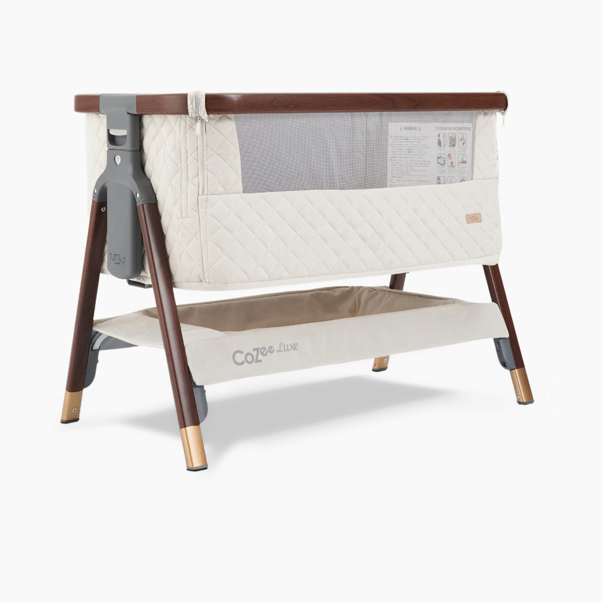 Tutti Bambini CoZee Luxe Bedside Crib - Walnut/Cream.