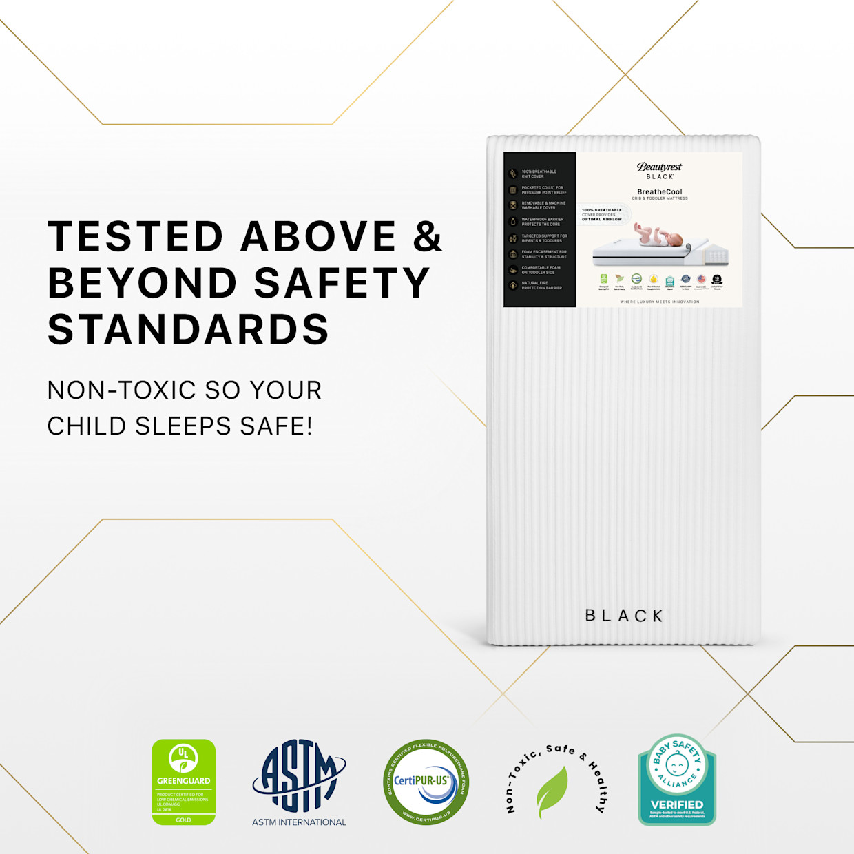 Delta Children Beautyrest Black BreatheCool 2-Stage Crib and Toddler Mattress - White.