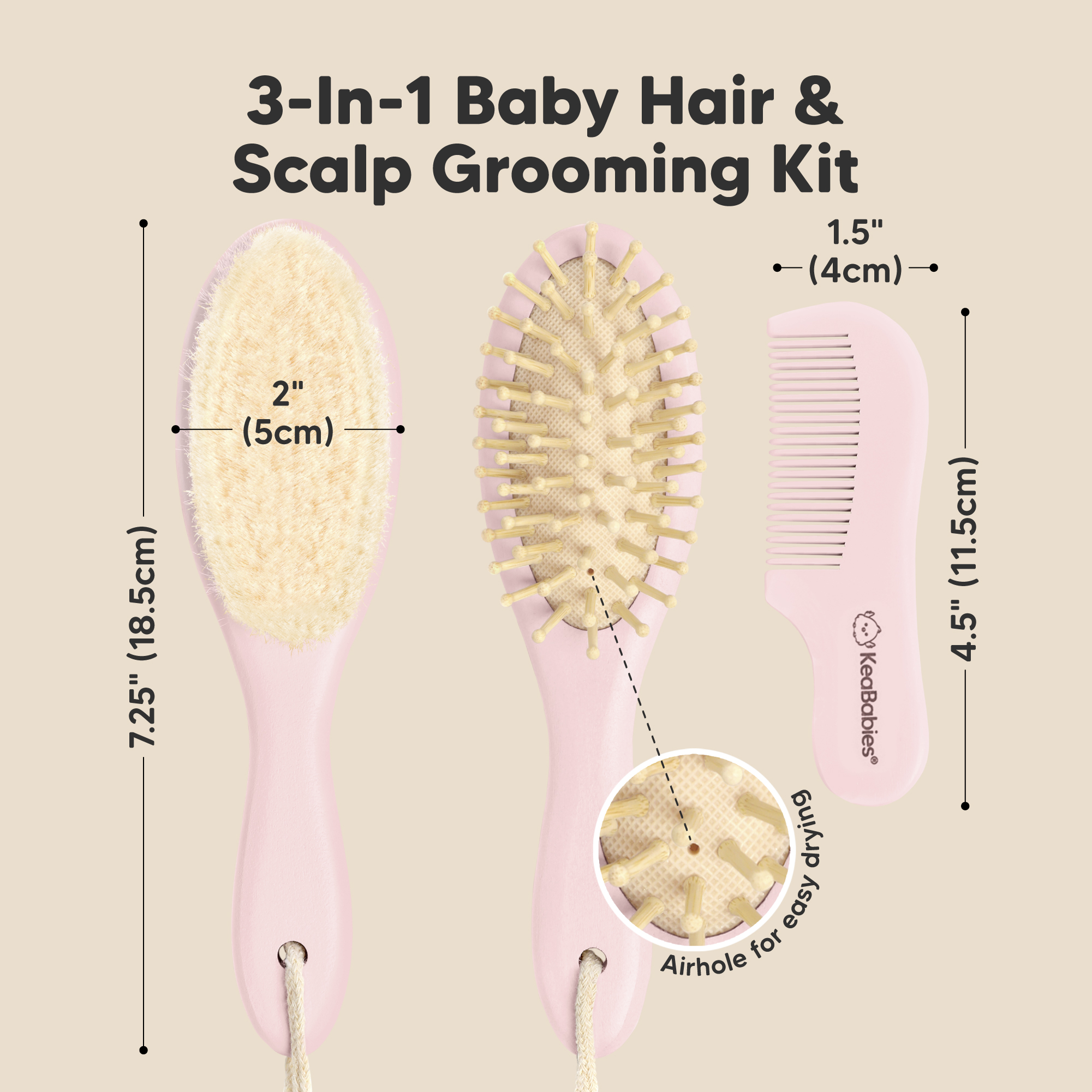 KeaBabies Baby Hairbrush Set - Blush.