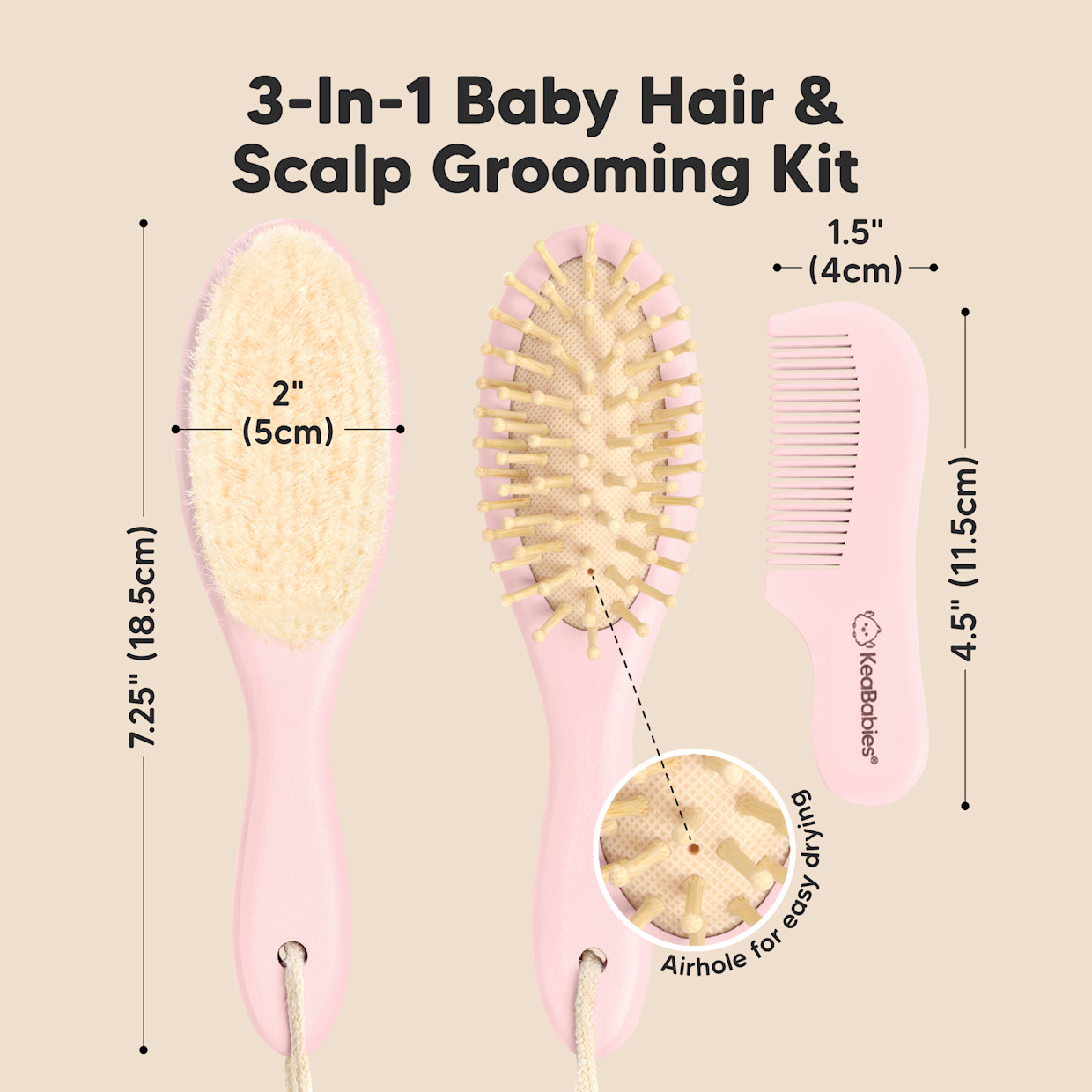 KeaBabies Baby Hairbrush Set - Blush.