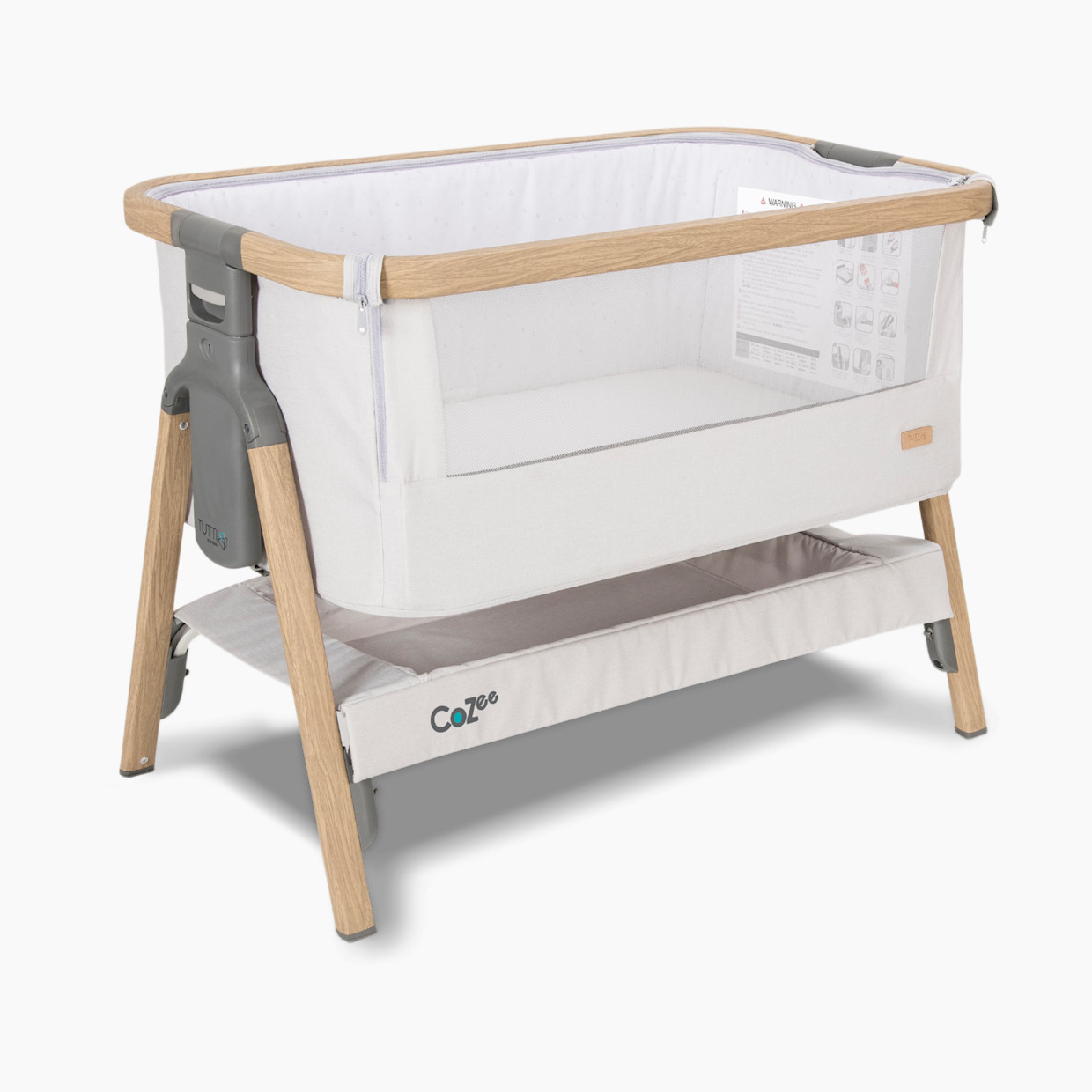 Tutti Bambini CoZee Bedside Crib - Oak/Sterling Silver.