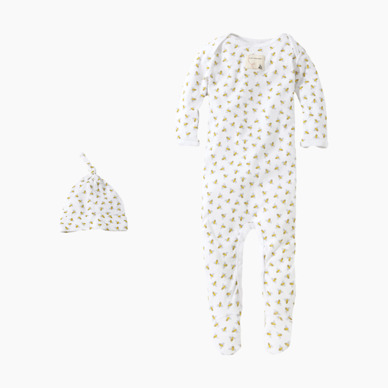 Burt's Bees Baby Organic Footed Coverall & Knot Top Hat - Cloud Honeybee, 6-9 Months.