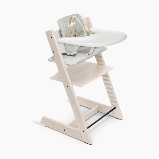Stokke Tripp Trapp High Chair Complete + Newborn Set - Whitewash/Nordic Grey Cushion/White Tray.