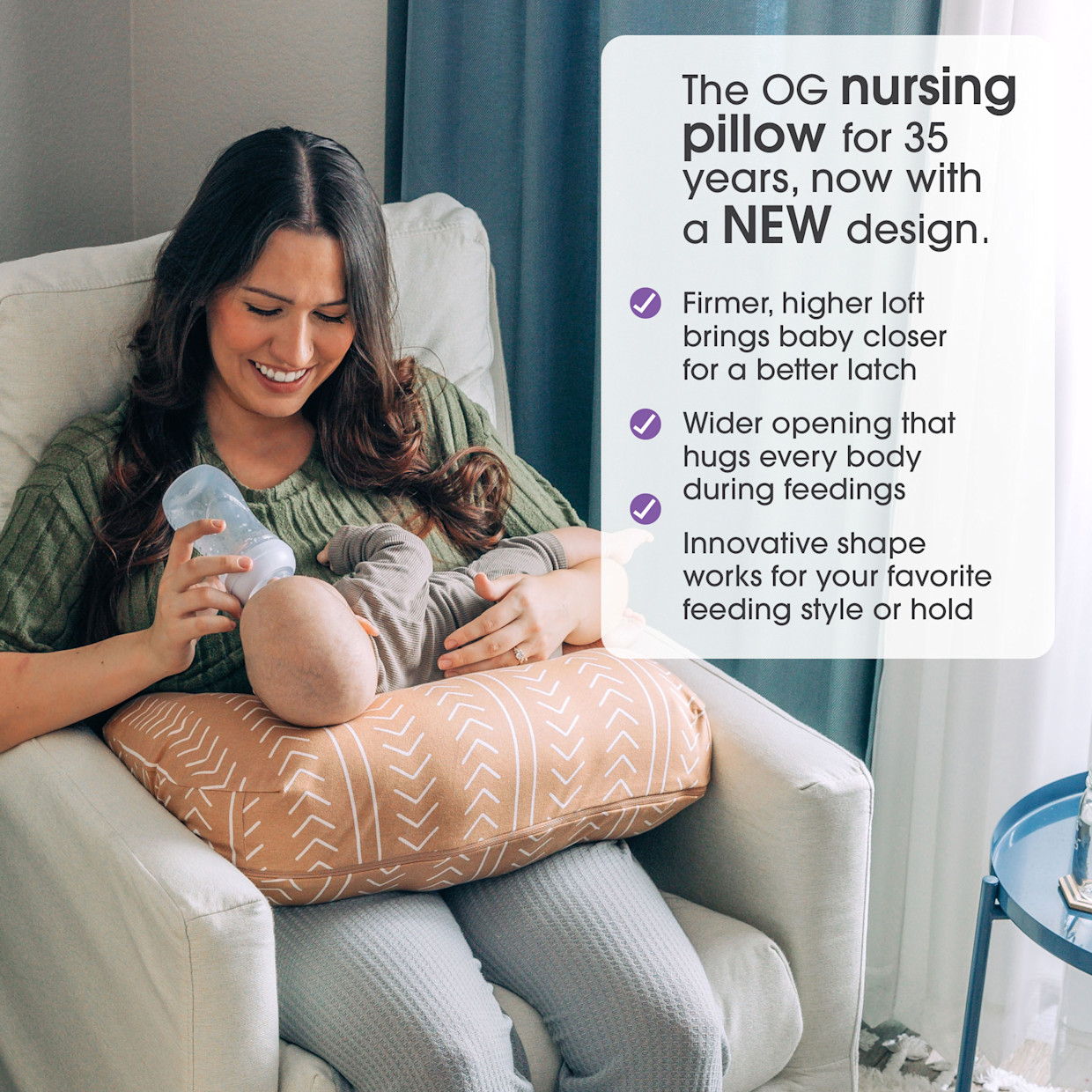 Boppy Boppy x Babylist New Nursing Pillow with Organic Cotton Cover - Camel Stitch Stripe.