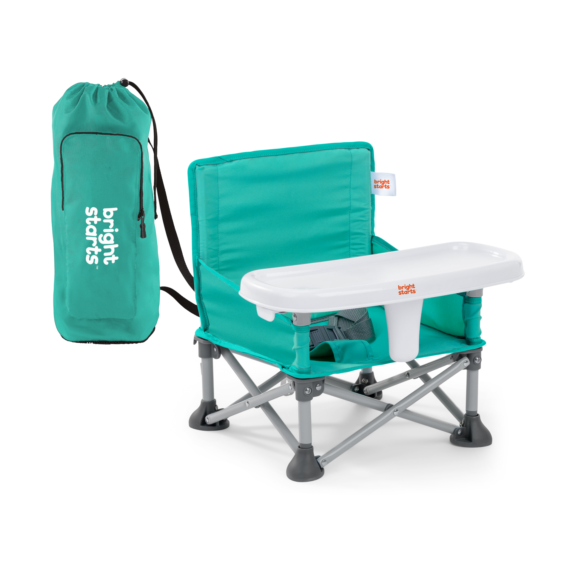 Bright Starts Pop 'N Sit Portable Booster, Indoor/Outdoor Use, Floor Seat with Feeding Tray, Teal, 6 Mos - 3 Yrs
