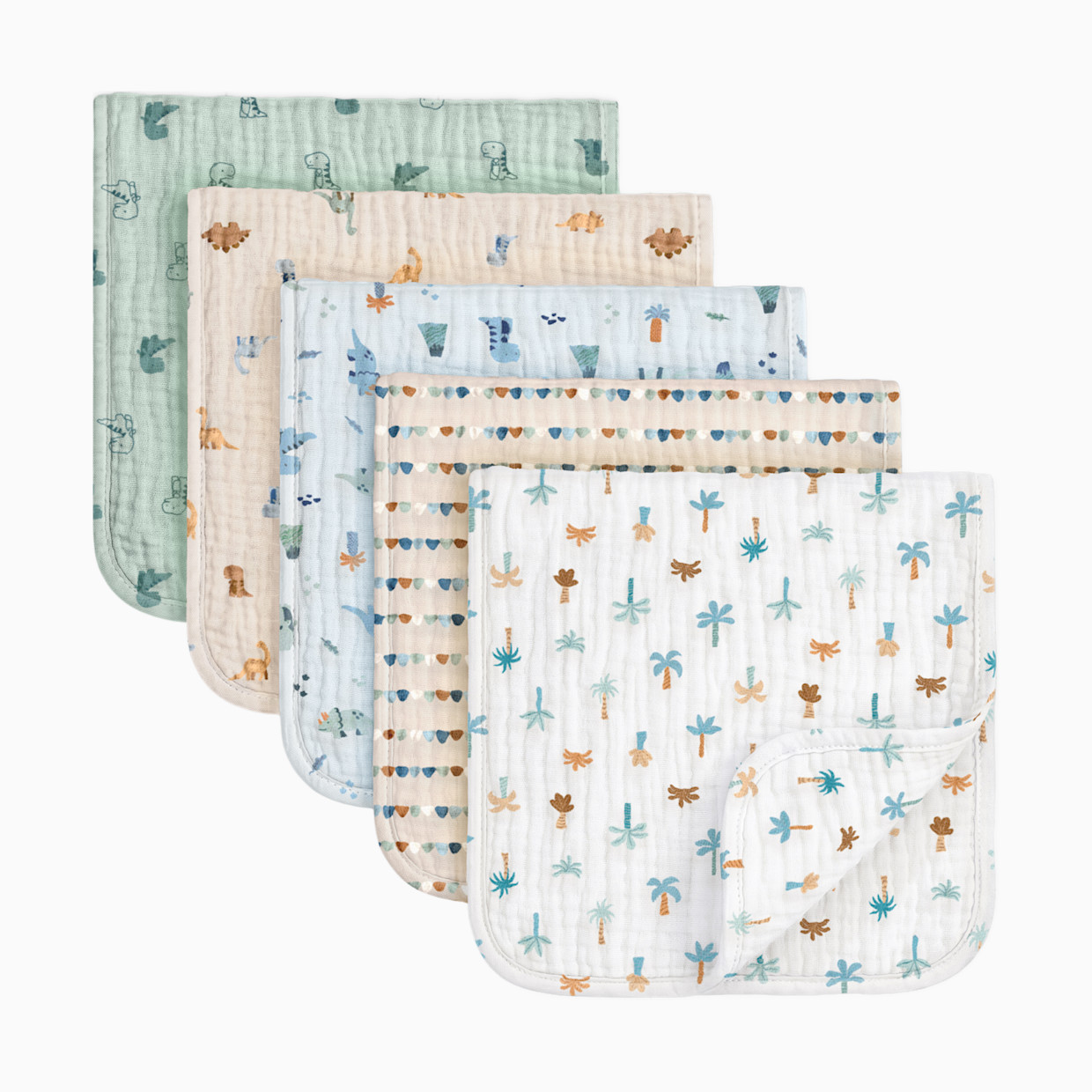 KeaBabies 5-Pack Lyra Muslin Burp Cloths - Dino Park.