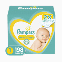 Pampers Swaddlers Size 1 Diapers, 198 Count with Blowout Barrier and Leak-Guard