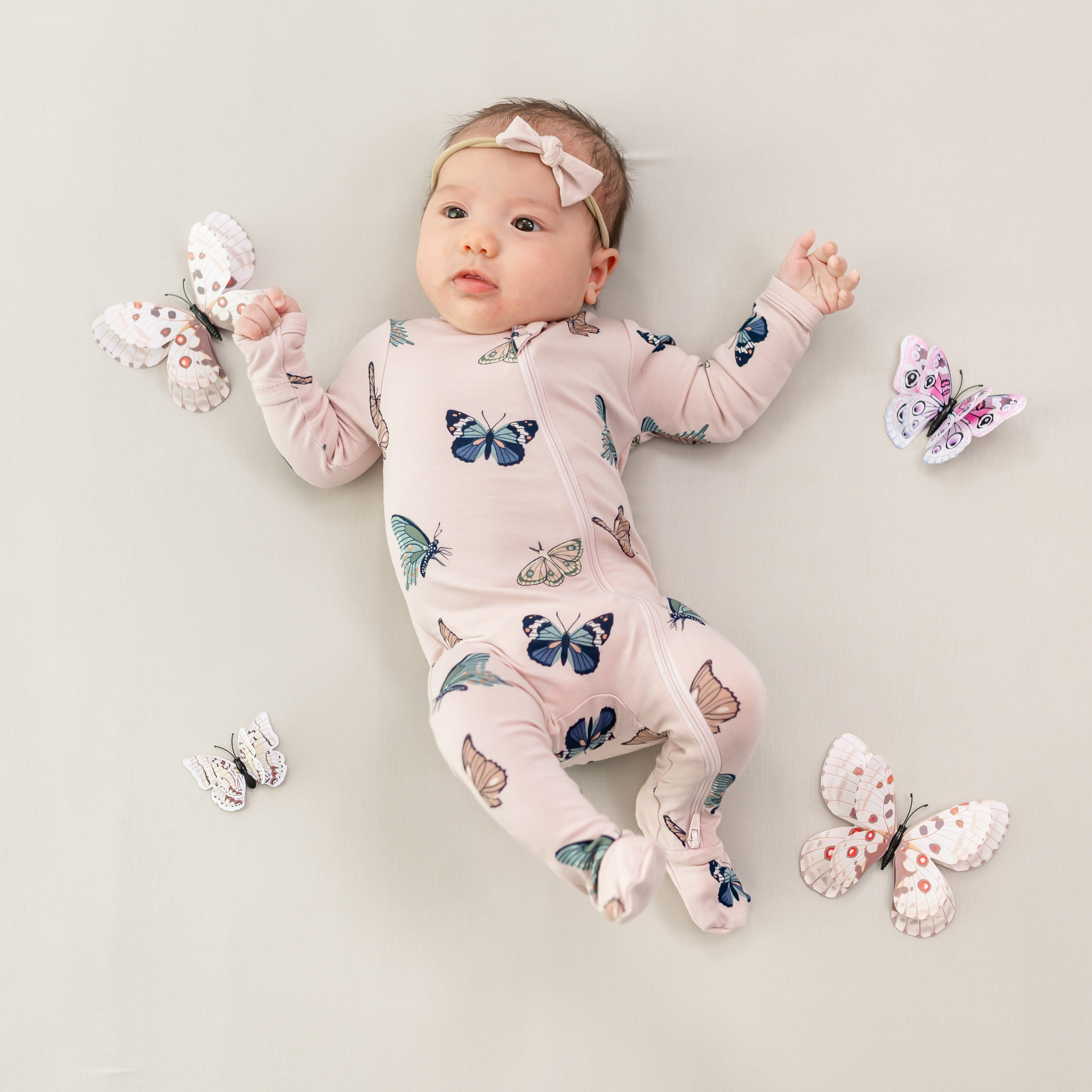 Kyte Baby Printed Zipper Footie - Blush Butterfly, 6-12 M.