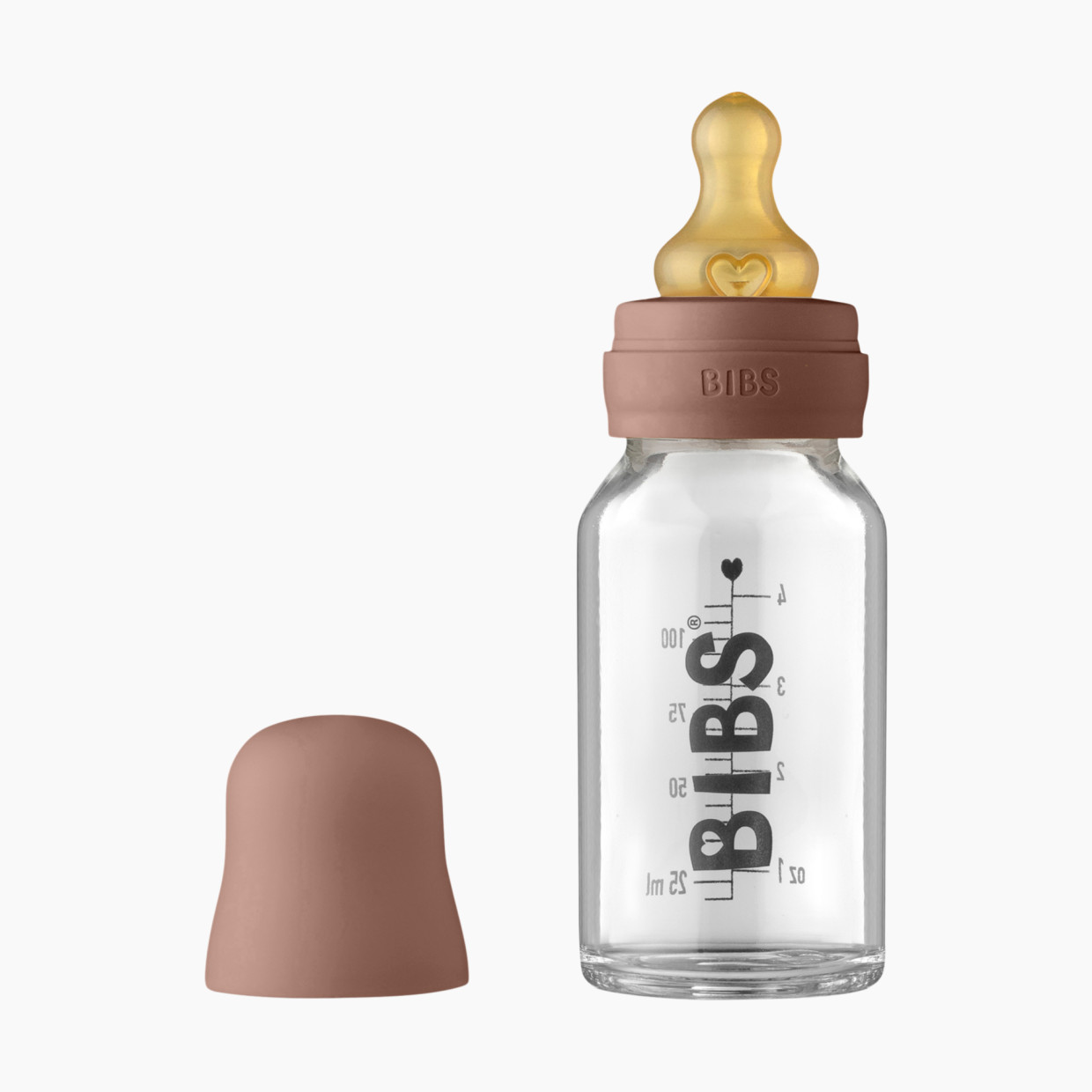 BIBS Baby Glass Bottle Complete Set with Natural Rubber Nipple - Woodchuck, 110ml.
