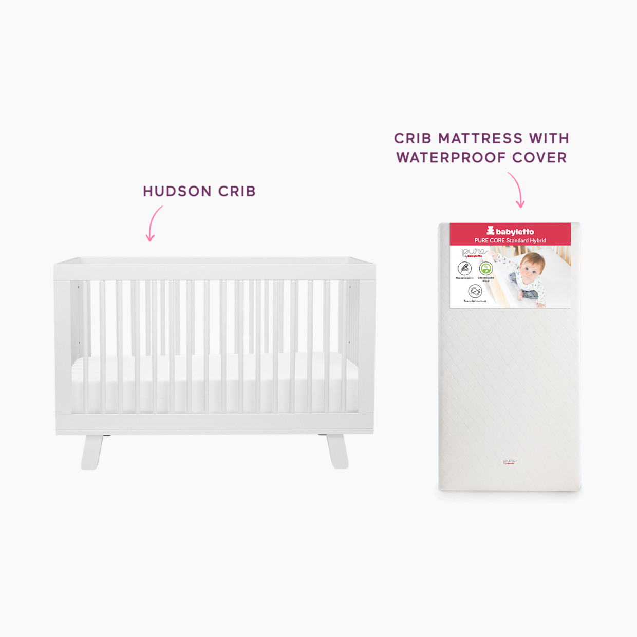 babyletto Hudson Crib & Pure Core Mattress Bundle - White.