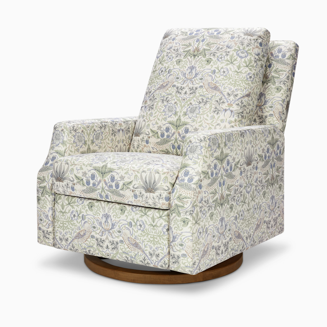 Namesake Morris & Co. x Namesake Crewe Recliner and Swivel Glider - Strawberry Thief In Fig & Thyme Performance Eco-Weave.
