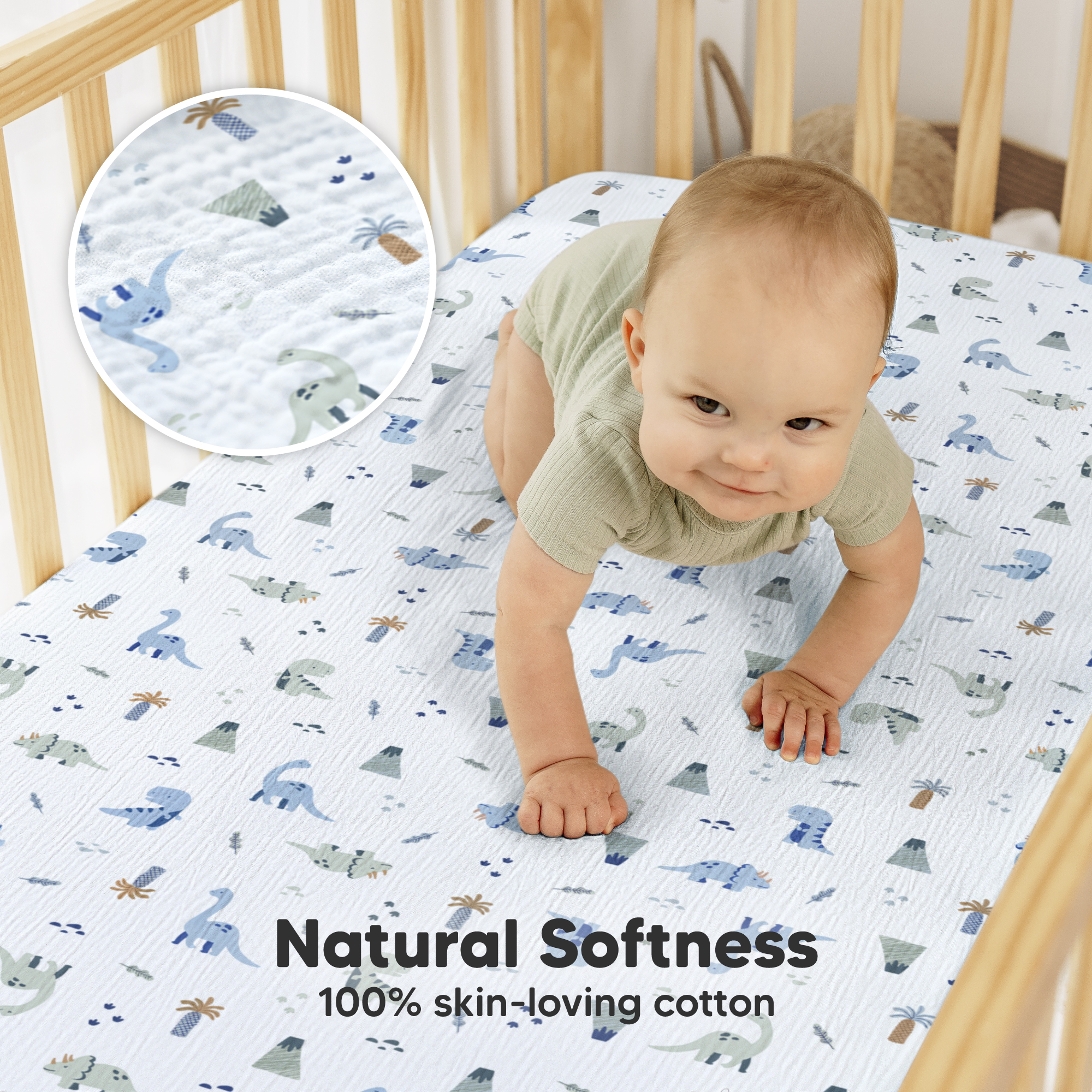 KeaBabies 2-Pack Lyra Muslin Crib Sheets - Dino Park.
