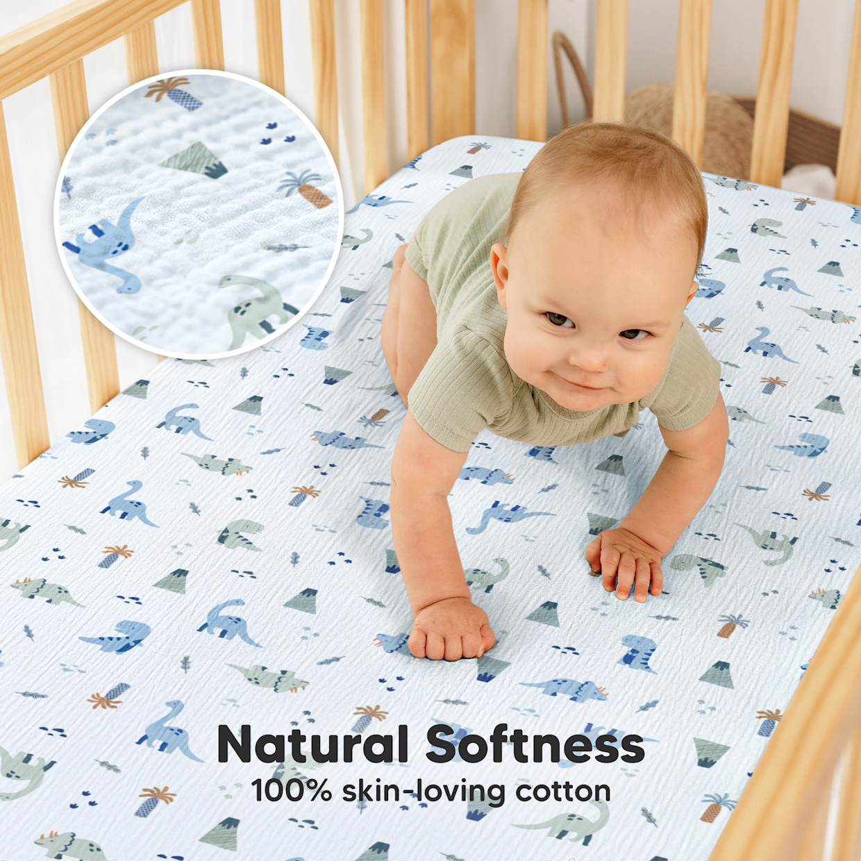 KeaBabies 2-Pack Lyra Muslin Crib Sheets - Dino Park.