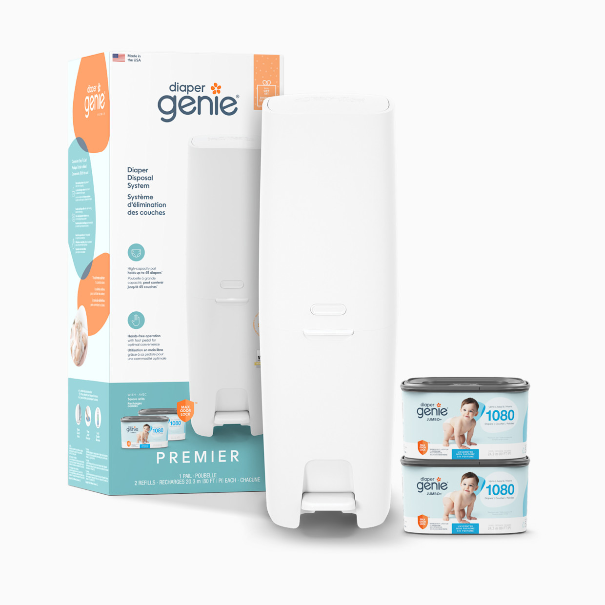 Diaper Genie Premier Diaper Pail Gift Set - White.