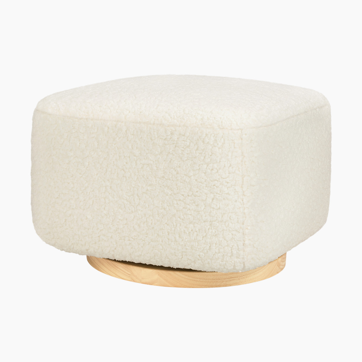 babyletto Kiwi Gliding Ottoman - Cream Shearling With Light Wood Base.