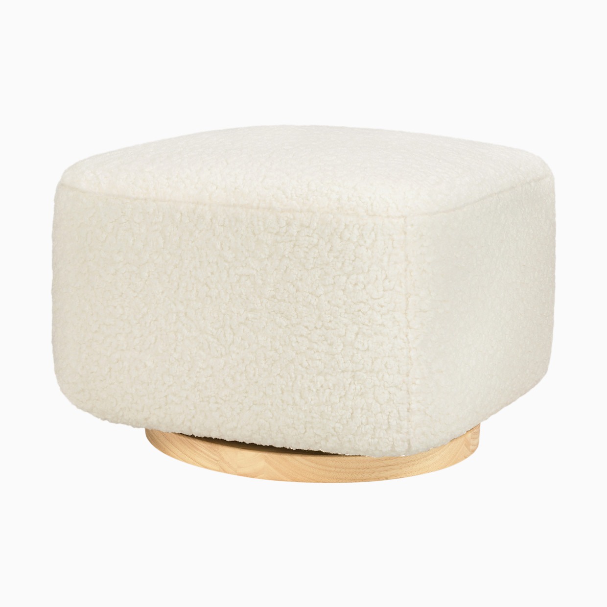 babyletto Kiwi Gliding Ottoman - Cream Shearling With Light Wood Base.